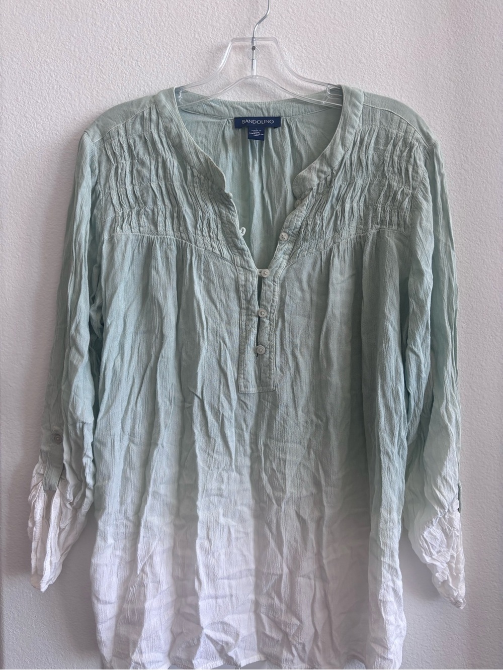 Bandolino Mint Green to White Ombre Button Henley Tunic
